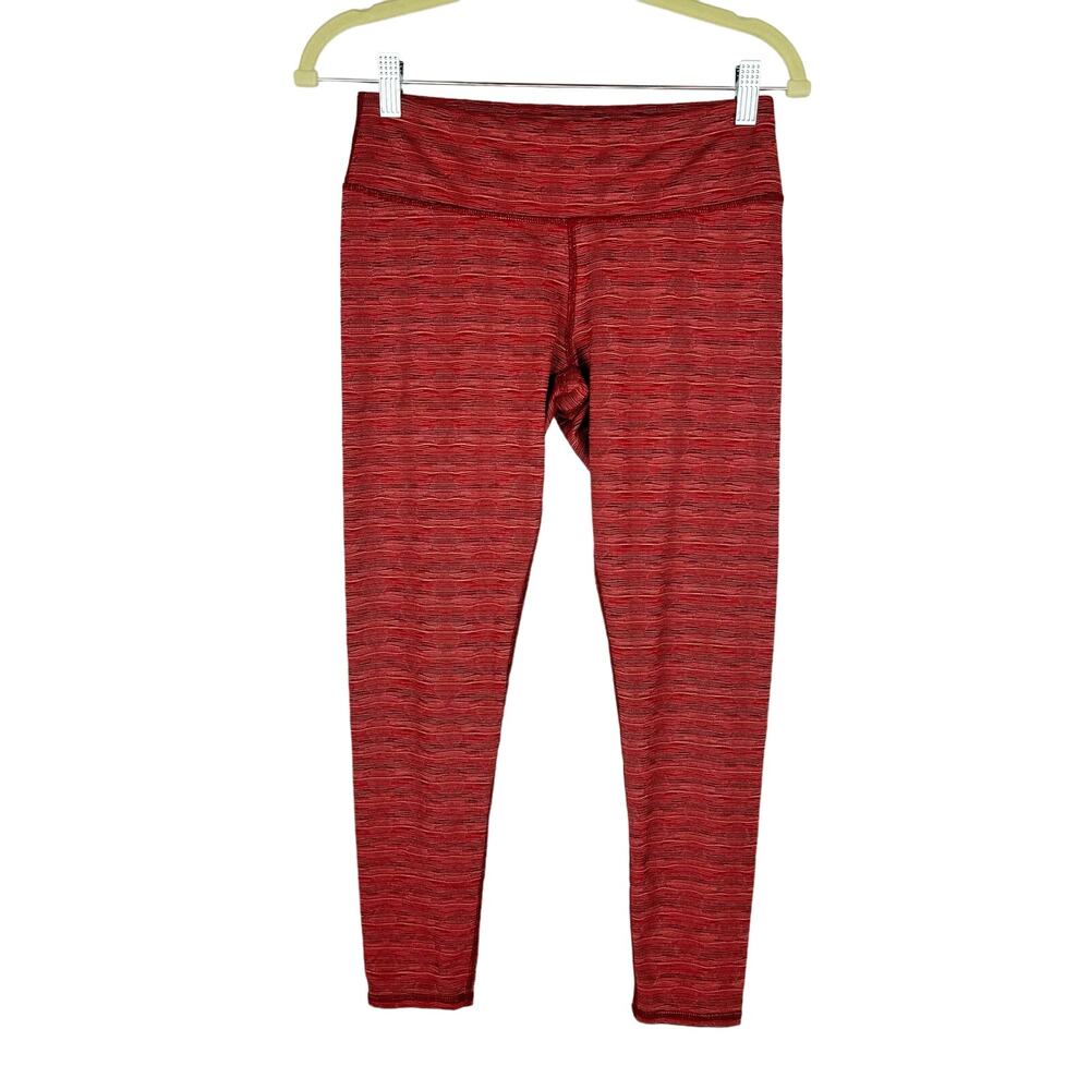aerie Red Striped Stretch Activewear‎ Mid Rise Soft Leggings Sz Medium